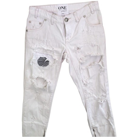 One Teaspoon Freebirds Jeans Women’s 25 Distressed White Ripped Skinny Denim - Picture 2 of 14